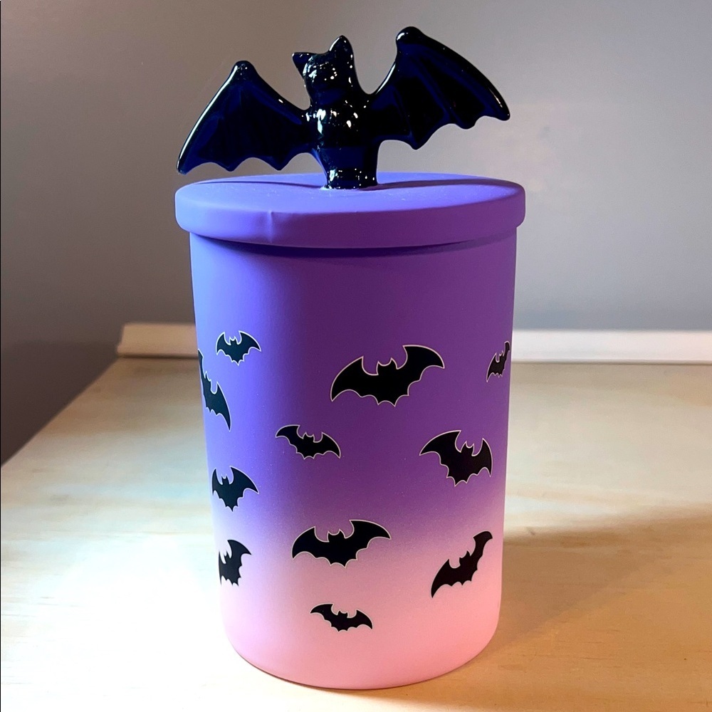 Purple and Pink Bat-Themed Textired Jar